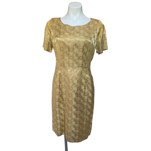 Vintage 1950s Women's Dress Set Gold Brocade Satin Roses 2 Piece Medium - Picture 10 of 13